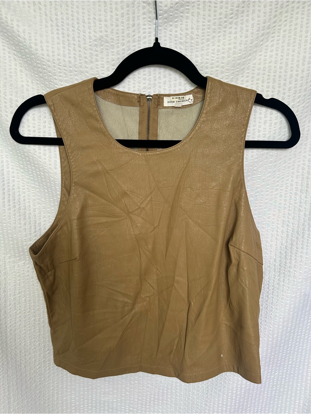 Good American Faux Leather Crop Tank in Tan Camel Size 3/Large